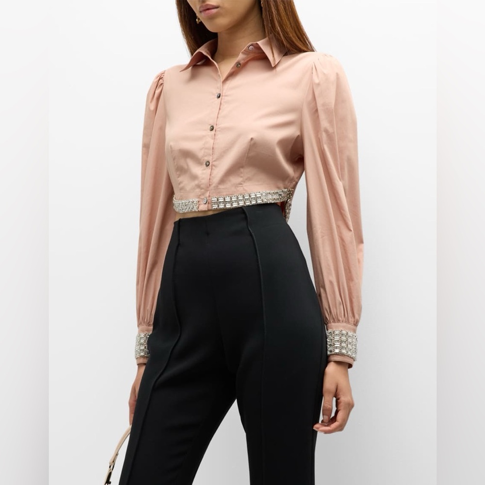 NWT $465 CINQ A SEPT Jodie Jeweled Embroidery Crop Top Blouse